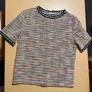 Zara Tweed short sleeve sweater blouse